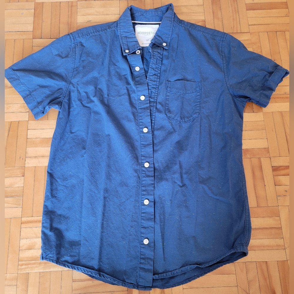 Aéropostale Navy Blue and Yellow Spots Short Sleeve Shirt